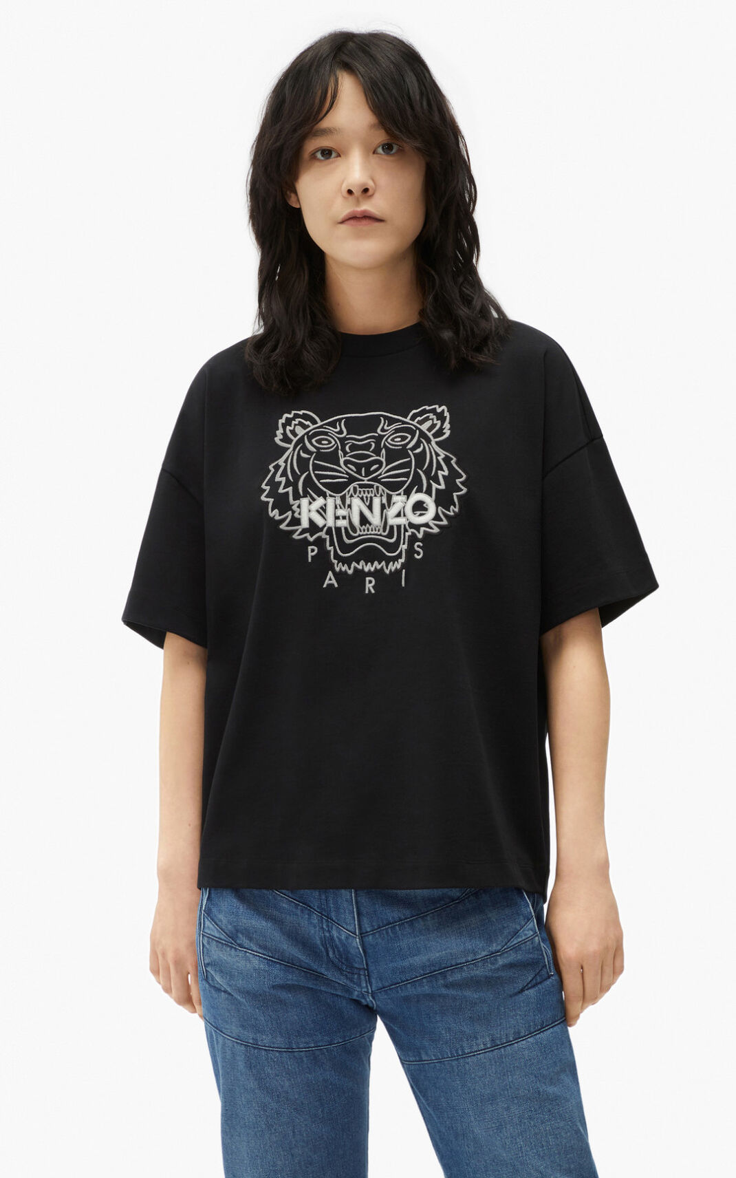 Kenzo Tiger boxy T Shirt Black For Womens 2573HOSJA